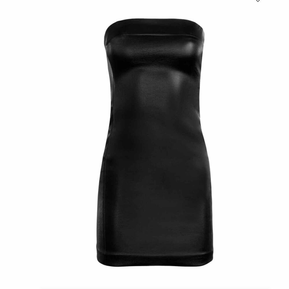 Alice + Olivia Kelly Strapless  Vegan Leather Mini Dress Size US 2 Black
